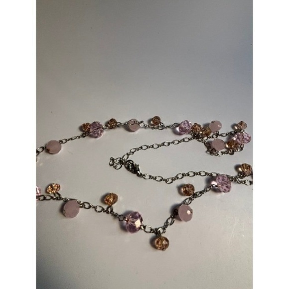 Necklace Pink Lavender Crystal Silver Tone Chain Layering Dainty Beaded Vintage